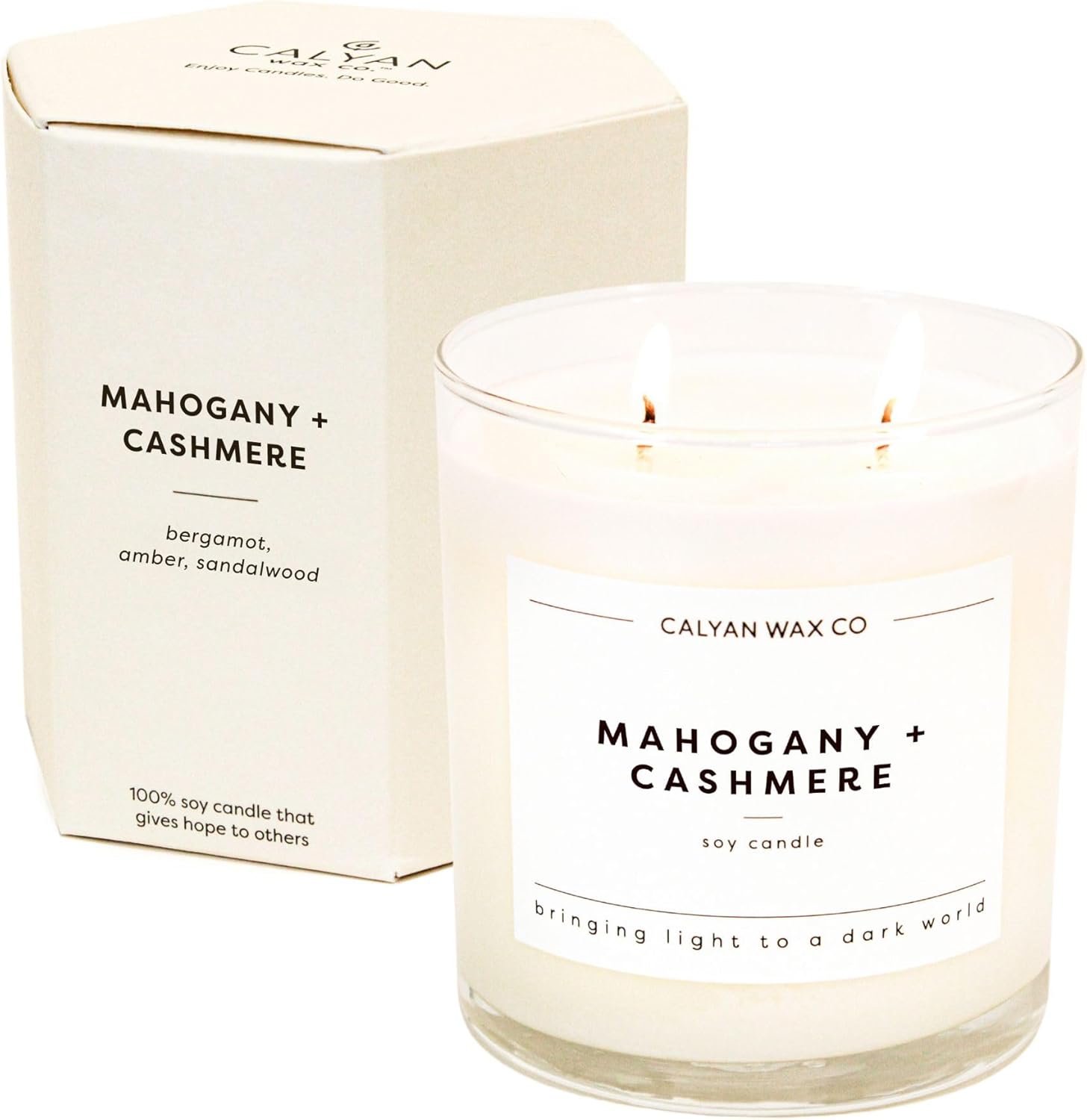 Calyan Wax Co. Mahogany & Cashmere 2 Wick Scented Candle - 37 Hour Burn - Luxury Clean Soy Wax Candles - Long Lasting Large Glass Jar Candle for Home - 8.8oz