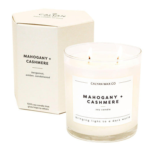 Calyan Wax Co. Mahogany & Cashmere 2 Wick Scented Candle - 37 Hour Burn - Luxury Clean Soy Wax Candles - Long Lasting Large
