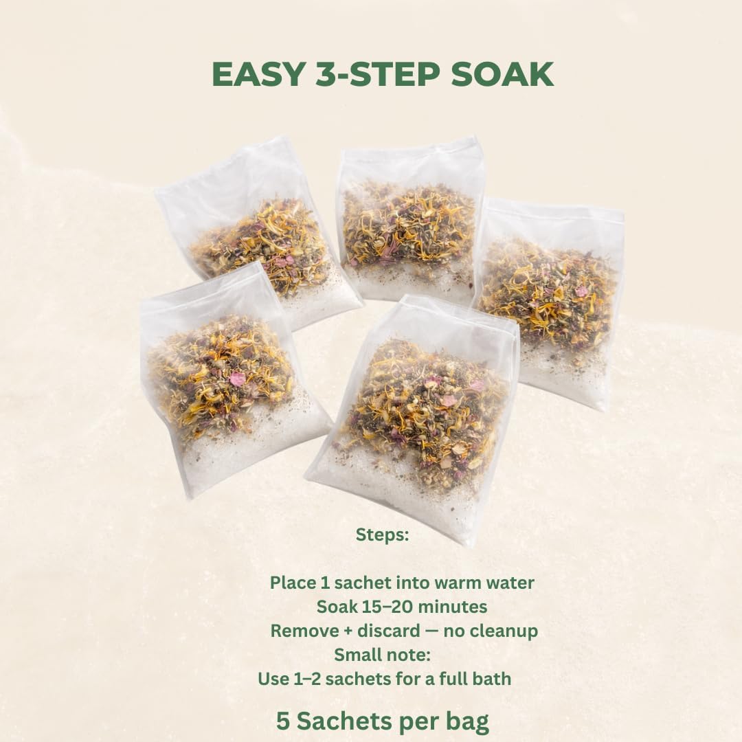 Hemorrhoid & Sitz Bath Support Soak – 5 Prefilled Sachets (50 g Each) | Epsom & Dead Sea Salts with Calendula, Chamomile, Plantain, Yarrow, Comfrey & Rose Petals | Fragrance-Free Comfort Soak