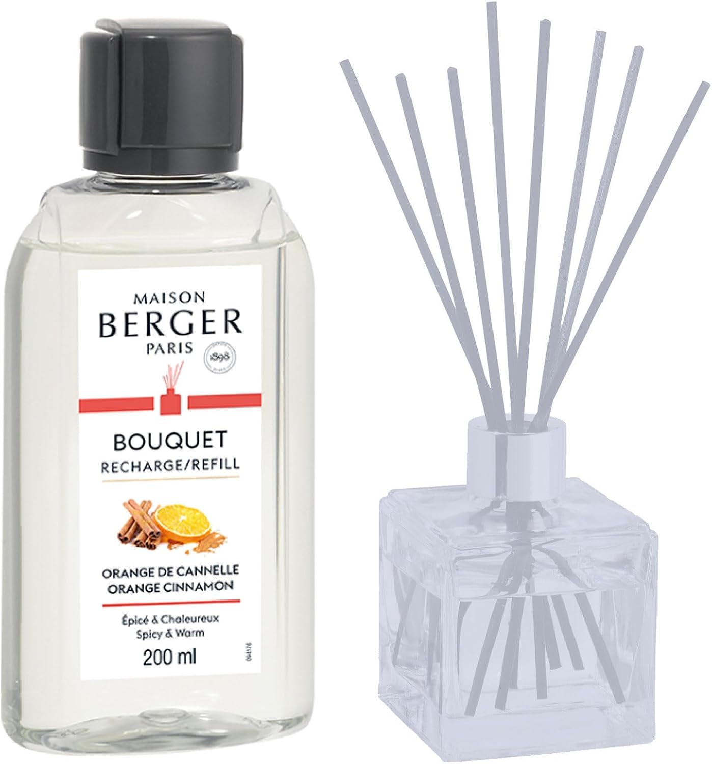 MAISON BERGER Reed Diffuser Refill, 200 ml, Orange Cinnamon | Fragrance Refill for Reed and Ceramic Diffusers, Passive Diffusion, ~6 Weeks, No Flame or Electricity, Made in France