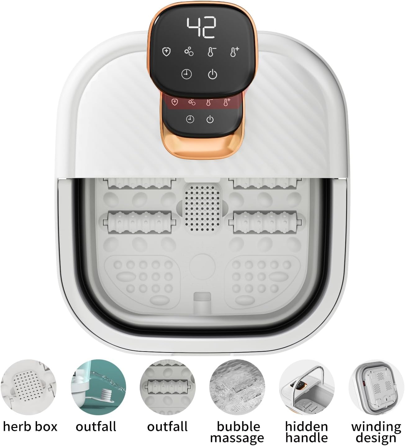 Folding Foot Spa with Heat - Collapsible Foot Bath Massager with Temp Control Touchscreen, Manual Massage Rollers, Space Saving Foot Tub, Pedicure Spa for Home, Office, Relaxation Gift for Men & Women