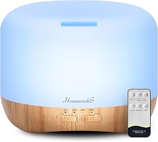 Homeweeks 300ml Essential Oil Diffuser, Quiet Aromatherapy Mist Diffusers for Essential Oils, Wood Grain, Ultrasonic, Remote Control, Timer, 7 Colors Light for Bedroom (300ml)