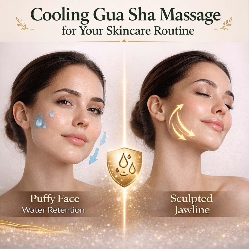 Organic Castor Oil Roll On & Stainless Steel Gua Sha Facial Tool – Metal Face Sculpting Tool, Cooling Gua Sha Oil Massage Set, Jawline Lift, Puffiness Care, Facial Oil Roller for Skin Routine