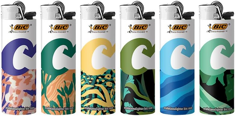 BIC Ecolutions Maxi Pocket Lighter, 6-Pack of Ecofriendly Candle Lighters, 100% Recycled Packaging and 55% Recycled Metal, 30% Carbon Offset