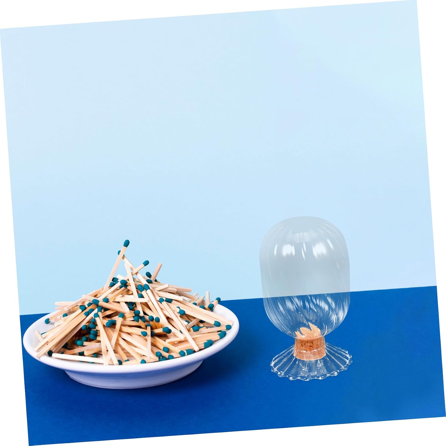ULTECHNOVO Helix Shaped Matchstick Holder Transparent Glass Canister for Decorative Display for Fireplace Bathroom Cork Stopper Included Elegant Storage
