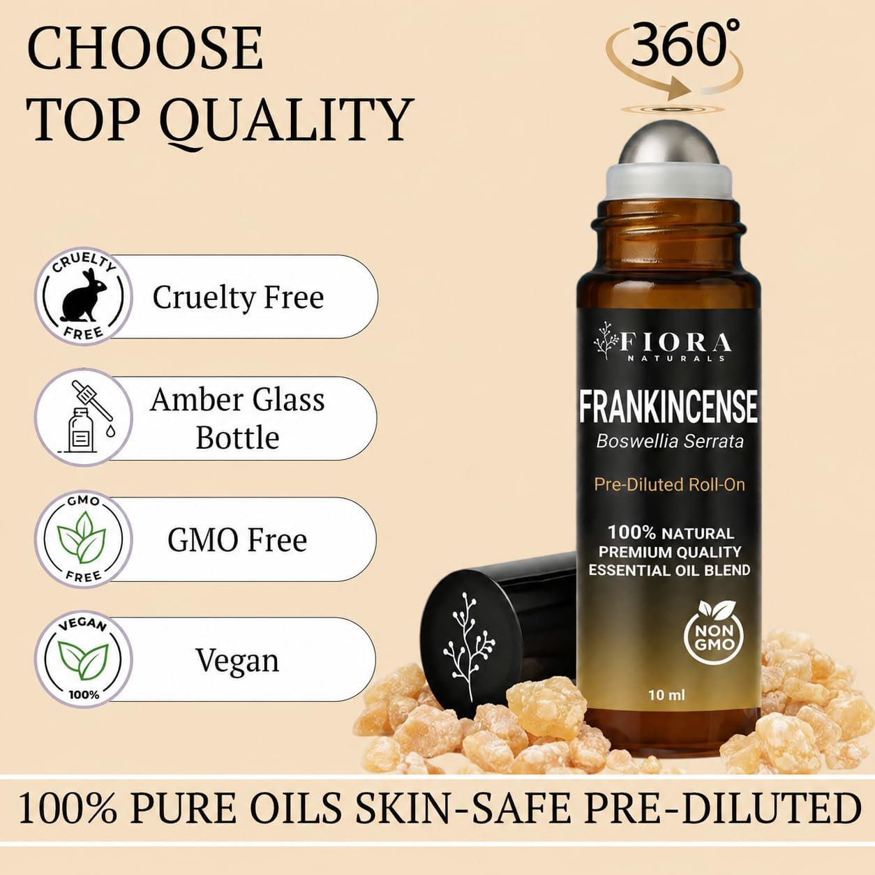 Frankincense Roll On – Pre-Diluted Frankincense Oil Essential Oil for Joints, Muscles & Skin Care, Aromatherapy Roller, Frankincense Roller Ball, Fast Absorbing Formula by Fiora Naturals