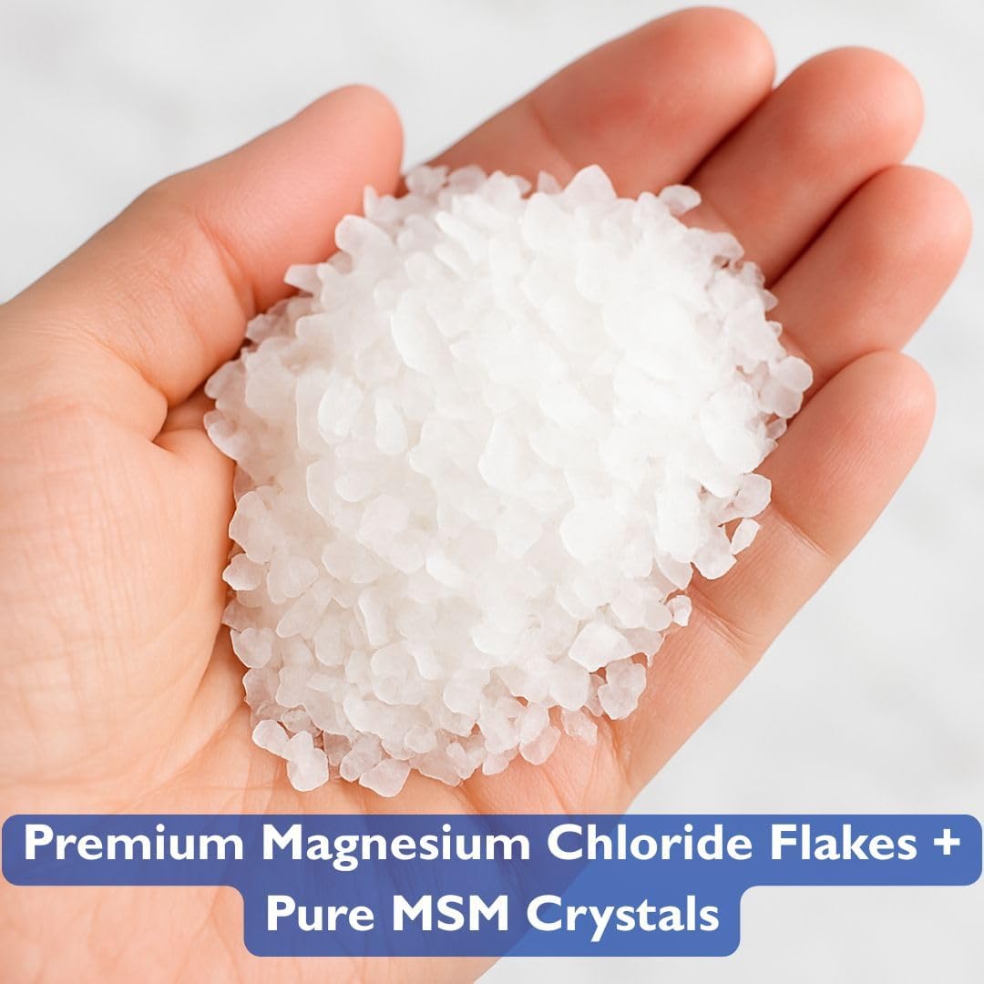 MSMPure Magnesium Bath Flakes with MSM – Dead Sea Magnesium Chloride for Muscle Recovery, Joint Relief & Relaxation – Epsom Salt Alternative for Soaking, Foot Soaks & Baths – 4 lb