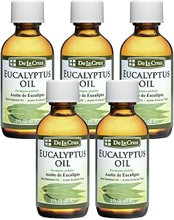 De La Cruz Eucalyptus Essential Oil Aromatherapy for Diffuser or Humidifier, 100% Pure Steam Distilled Eucalyptus Globulus 2 FL OZ (5 Bottles)