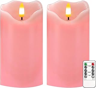 VEEKI Flameless Candles Light, Set of 2 6"x3" Flickering LED Candle with Remote & Timer, Dimmable Electric Pillar Candles Battery Operated, Pink Candles for Valentine's Day Xmas Home Decor (2PC)