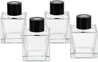 50ml Square Glass Diffuser Bottles Set of 4 Clear Aromatherapy Reed Diffuser Bottles with Black Caps Empty Essential Oil Fragrance Bottles for Home Decor DIY Perfume Diffuser