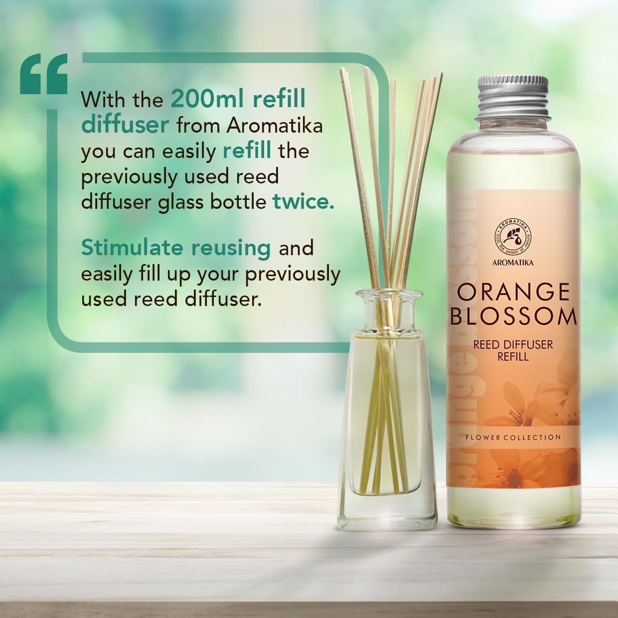 Refill Reed Diffuser Orange Blossoms 6.8Fl Oz (200ml) - Intensive - Fresh & Long Lasting Fragrance -for Aromatherapy - SPA - Home - Office - Fitness