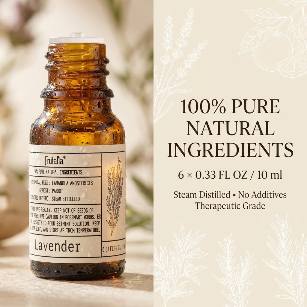 Natural Essential Oils Set - Pure Scents for Wellness: Lavender, Peppermint, Rosemary, Lemongrass, Orange, Tea Tree - 10ml Each