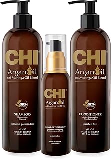 CHI Argan Oil Luxe Trio Kit, Professional Salon Quality Shampoo, Conditioner & Moringa Oil for Dry Damaged Hair Repair, Frizz Control, Moisture & Shine