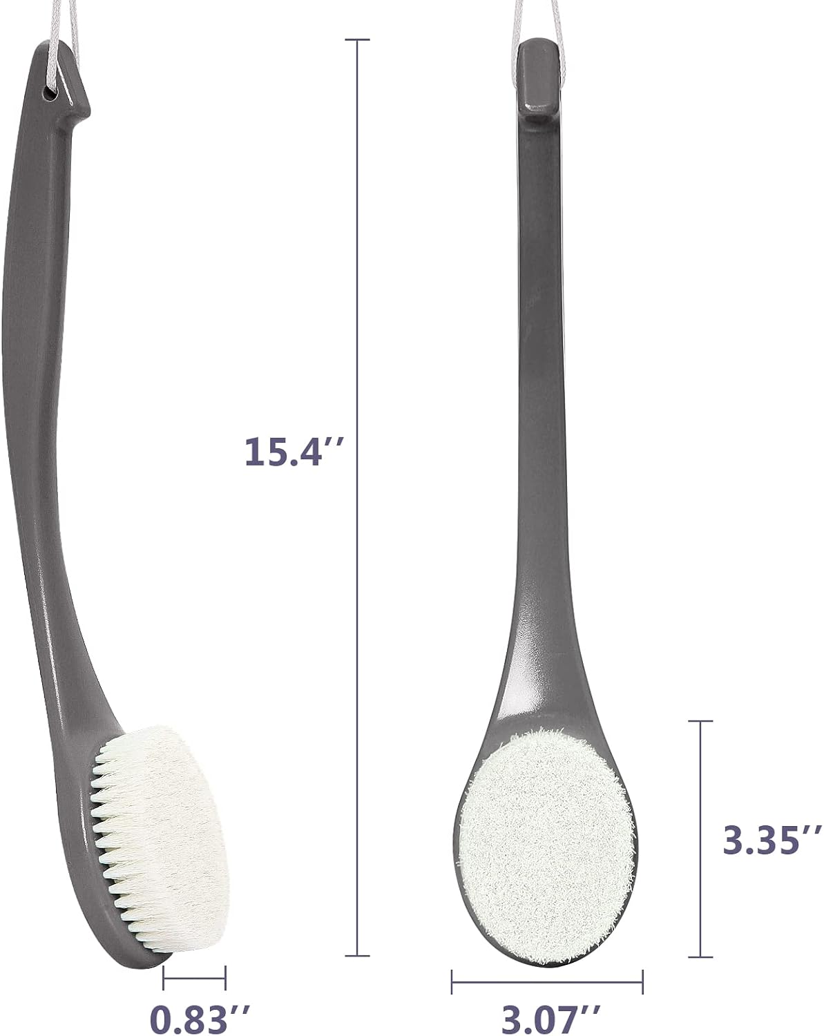 VANZAVANZU Exfoliating Shower Brush Back Scrubbers for Use in Shower, Plastic Bath Brush Long Handle for Shower with Moderate Bristles, Dry or Wet Back Brush for Shower Men Women-Grey