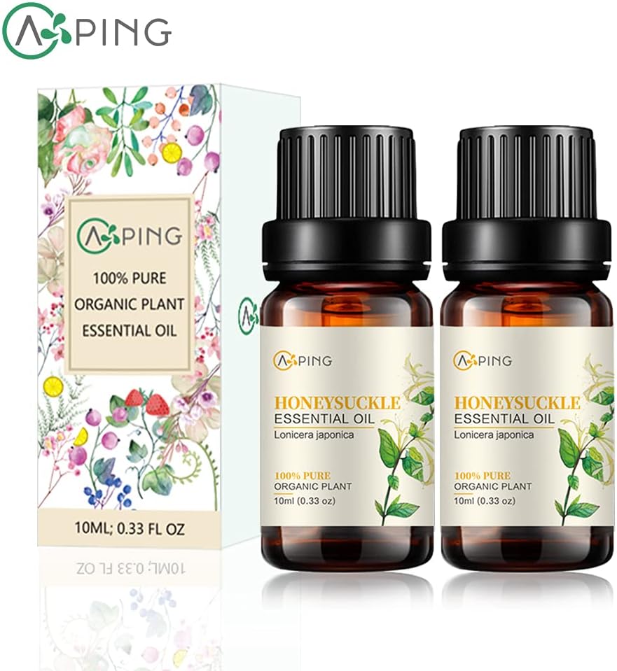2-Pack Honeysuckle Essential Oil - 100% Pure Organic Natural Plant (Lonicera Japonica) Honeysuckle Oil for Diffuser, Aroma, Spa, Massage, Yoga, Perfume, 2x10ML
