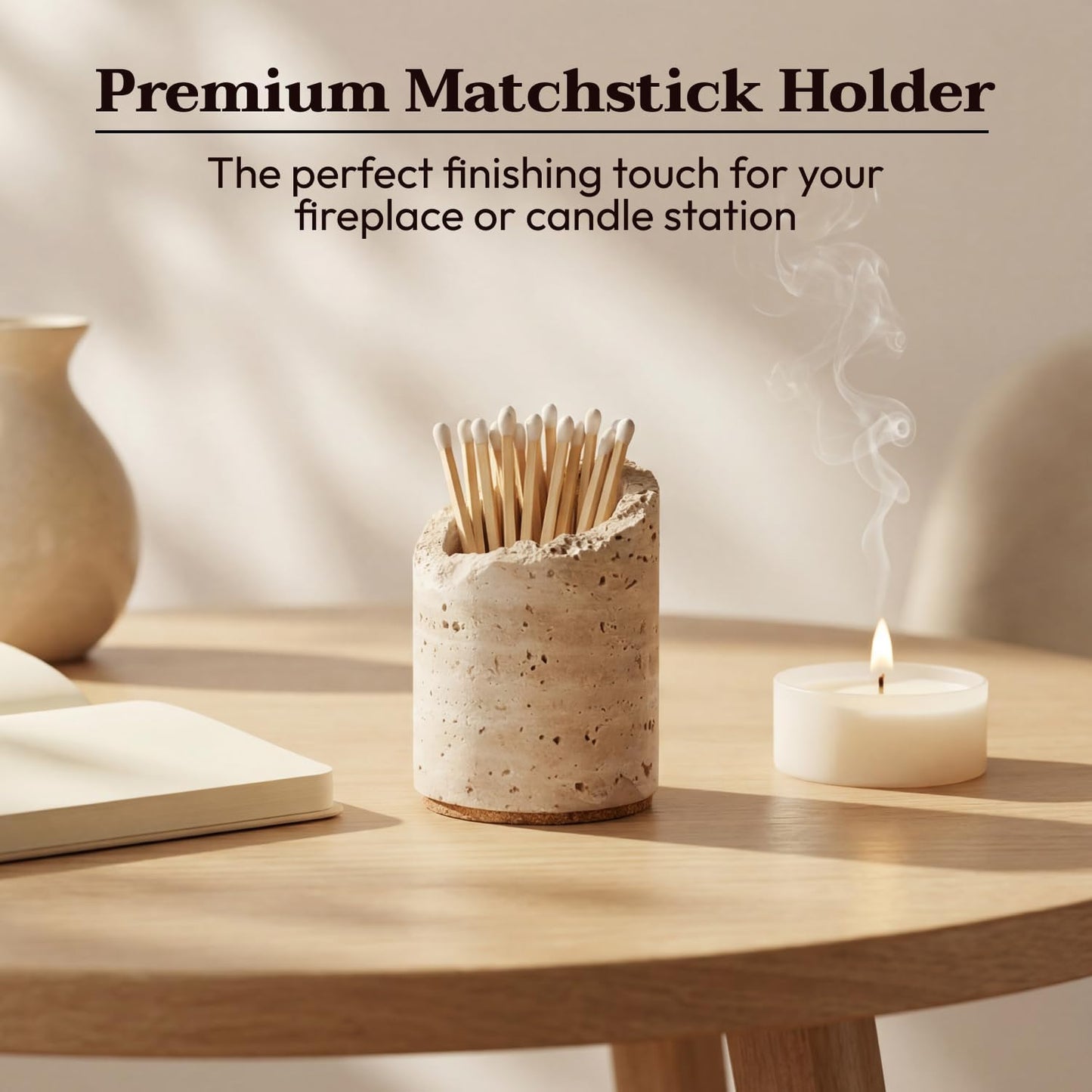Ceramic Match Holder with Striker - Set of 2 - Handmade Match Box - Matches in a Jar for Bathroom Candle -Black 10 Extra Striker Pads - Modern Bathroom & Home Decor Gift - Red & Speckled White
