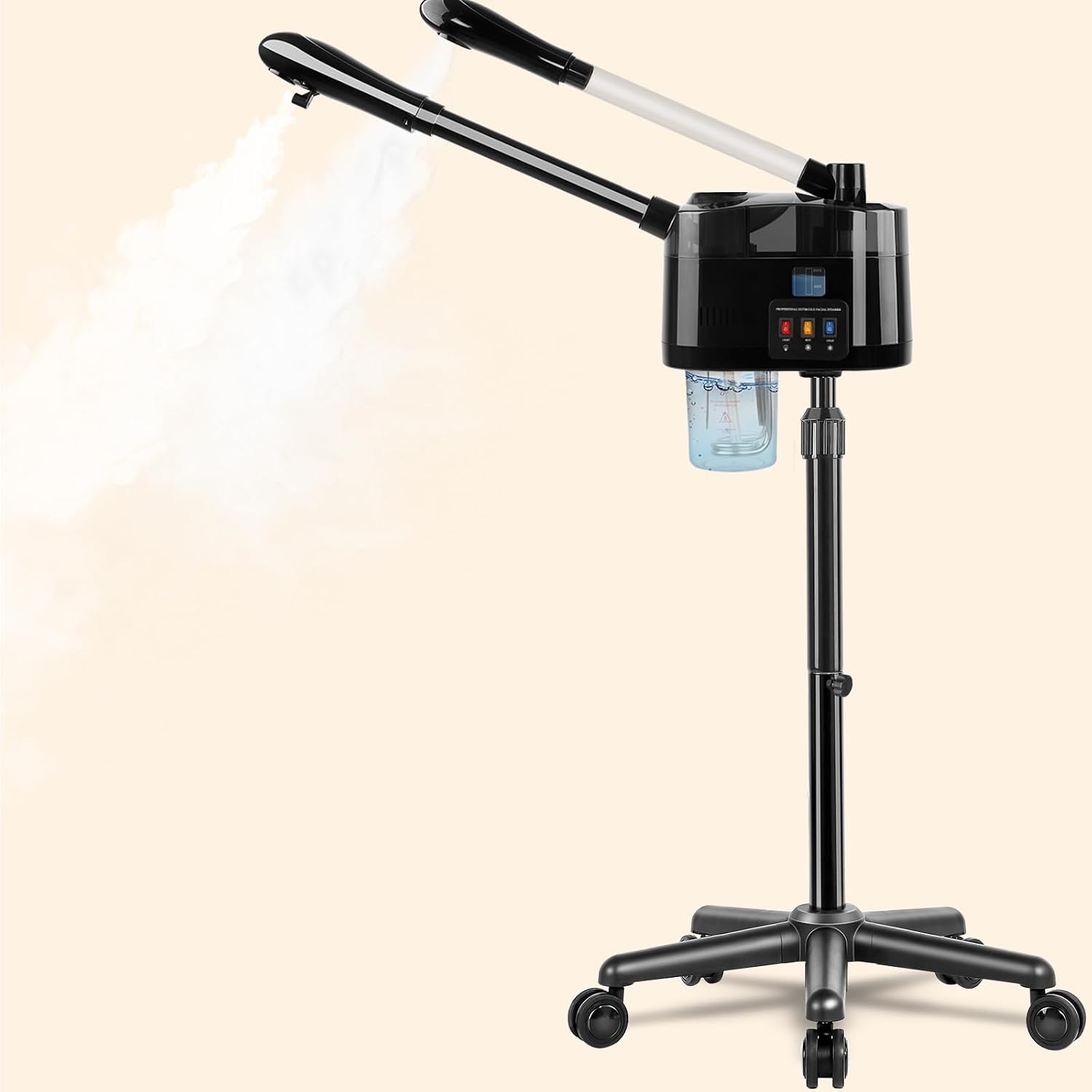 Professional Facial Steamer Hot & Cold, Esthetician Steamer More Steam,Ozone Facial Steamer for Deep Cleansing and Hydration, Suitable for Beauty, Spa and Home Use, Black