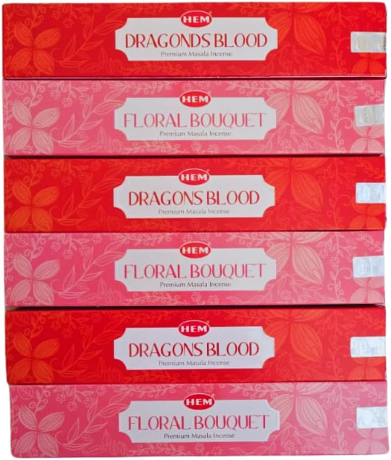 Hem Masala Incense Pack of 3 Each Fragrance, Bundled with ANKCIENSE Incense Holder (Champa & Myrhh) (Dragon Blood & Floral Bouquet)