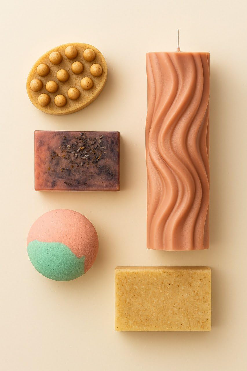Handmade Soap Gift Set – 5 Natural Soaps Bars, Bath Bomb, Massage Bar Soap – Natural Relaxing Self Care Gift