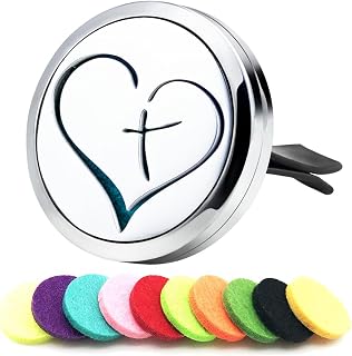 AZNECK Car Essential Oil Diffuser Vent Clip - Cross Love Style - Stainless Steel - 10 Refill Pads - Car, Office, Bedroom, Bathroom - Aromatherapy - Magnetic Closure