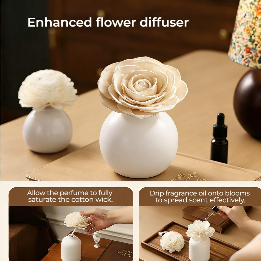 Sola Wood Flowers, Reed Diffuser Sticks,White, 2-3.5" | Sola Wood Flowers & Rattan Diffuser Sticks,7pcs Sola Flowers, 10pcs Diffuser Rattan, Home Bathroom Aromatherapy Decor