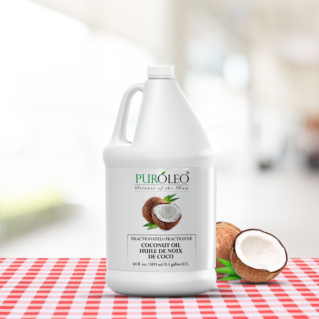 PUROLEO Fractionated Coconut Oil 64 Fl Oz/1900 ML (Packed In Canada) 100% Natural and odorless Moisturizer & Carrier Oil l Hair Skin Body, Aromatherapy, Massage, Makeup Remover
