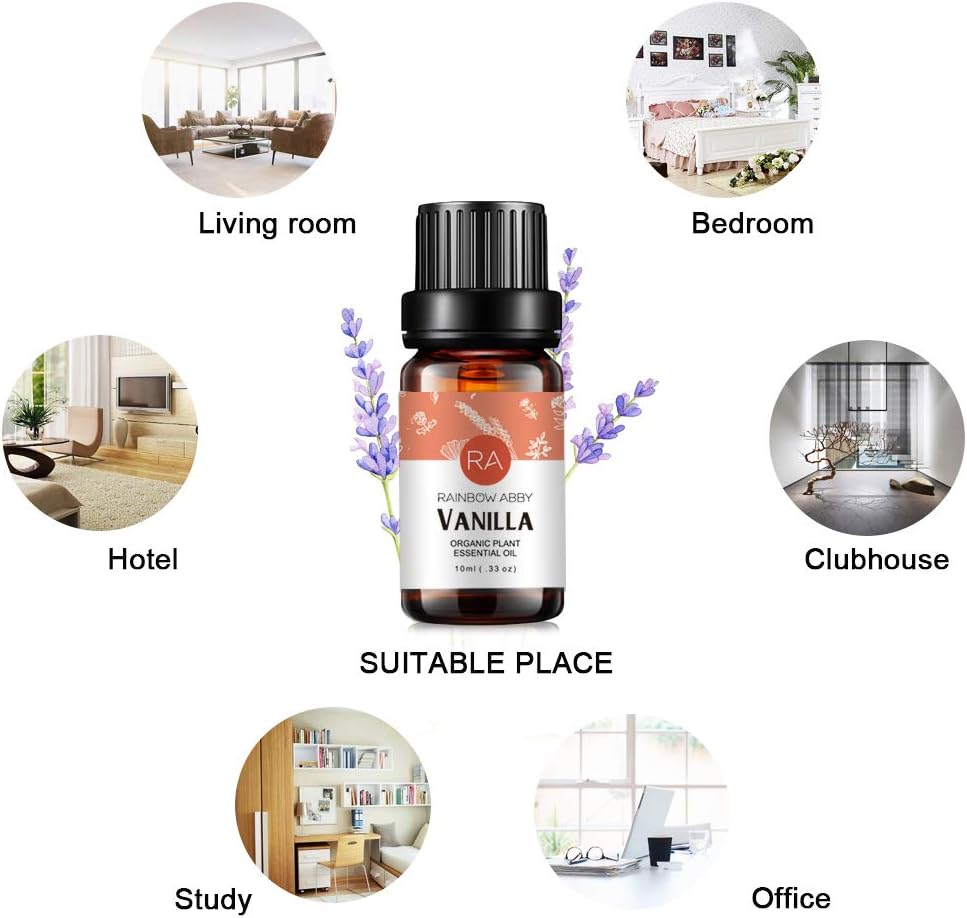 Rainbow Abby Vanilla Essential Oil 100% Pure Organic Plant Natural Flower Essential Oil for Diffuser, Message, Skin Care, Sleep - 10ML