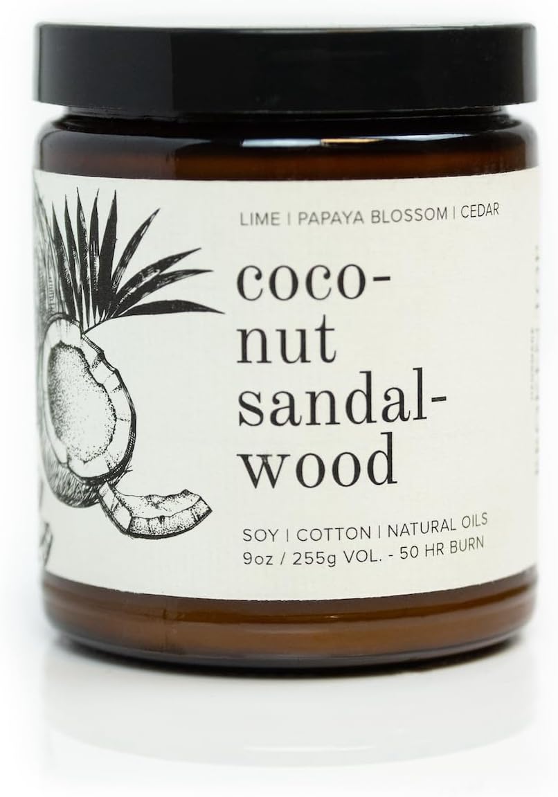Broken Top Coconut Sandalwood Pure Soy Candle | 9 oz. | Lime, Papaya & Cedar. 50-Hour Burn Time. Natural Cotton Wick, Vegan, No Parabens, No Phthalates