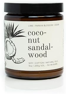 Broken Top Coconut Sandalwood Pure Soy Candle | 9 oz. | Lime, Papaya & Cedar. 50-Hour Burn Time. Natural Cotton Wick, Vegan, No Parabens, No Phthalates