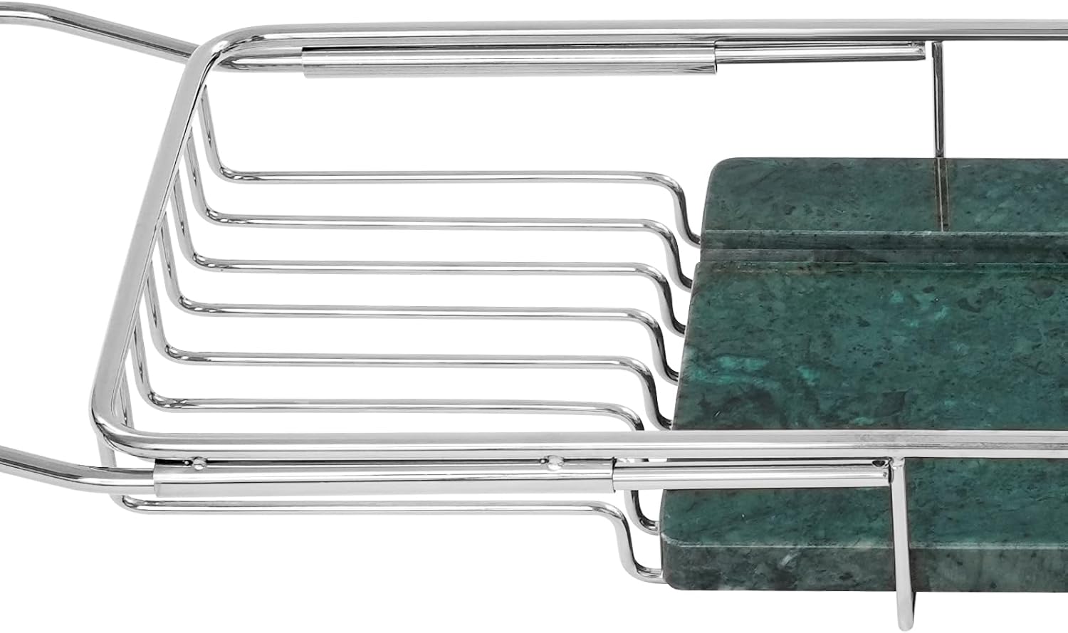 Expandable Bathtub Tray Caddy, Stainless Steel Bath Table Tray Adjustable & Rustproof Bath Caddy Bath Organizer Tub Shelf with Marble Board for Spa, Relaxation, Bath Bombs (Silver + Green)