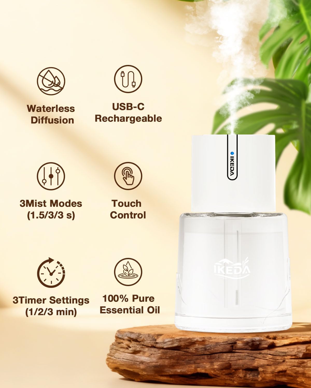 Smart Car Aroma Diffuser | 100ml Essential Oil Diffuser with Lavender Scent | 3-Mode Car Diffuser |Strong Scent Car Freshener | Car Air Fresheners for Men Women (White)