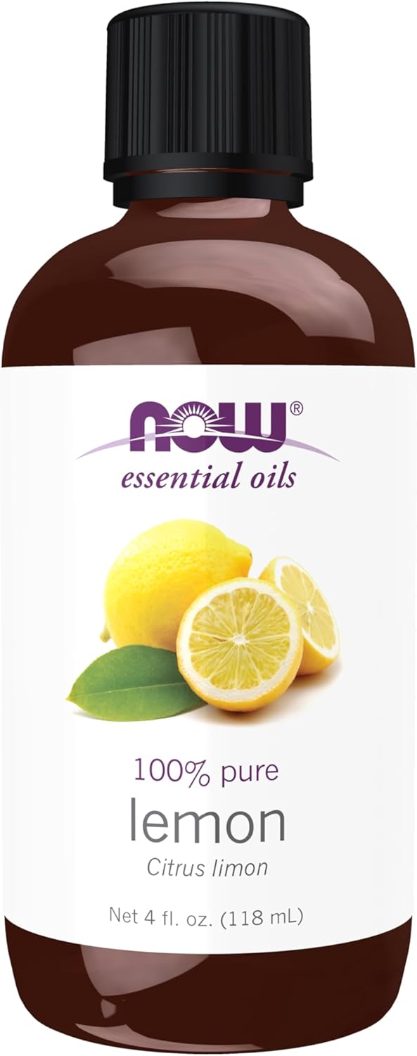 NOW Essential Oils, Lemon Oil, Cheerful Aromatherapy Scent, Cold Pressed, 100% Pure, Vegan, Child Resistant Cap, 4-Ounce