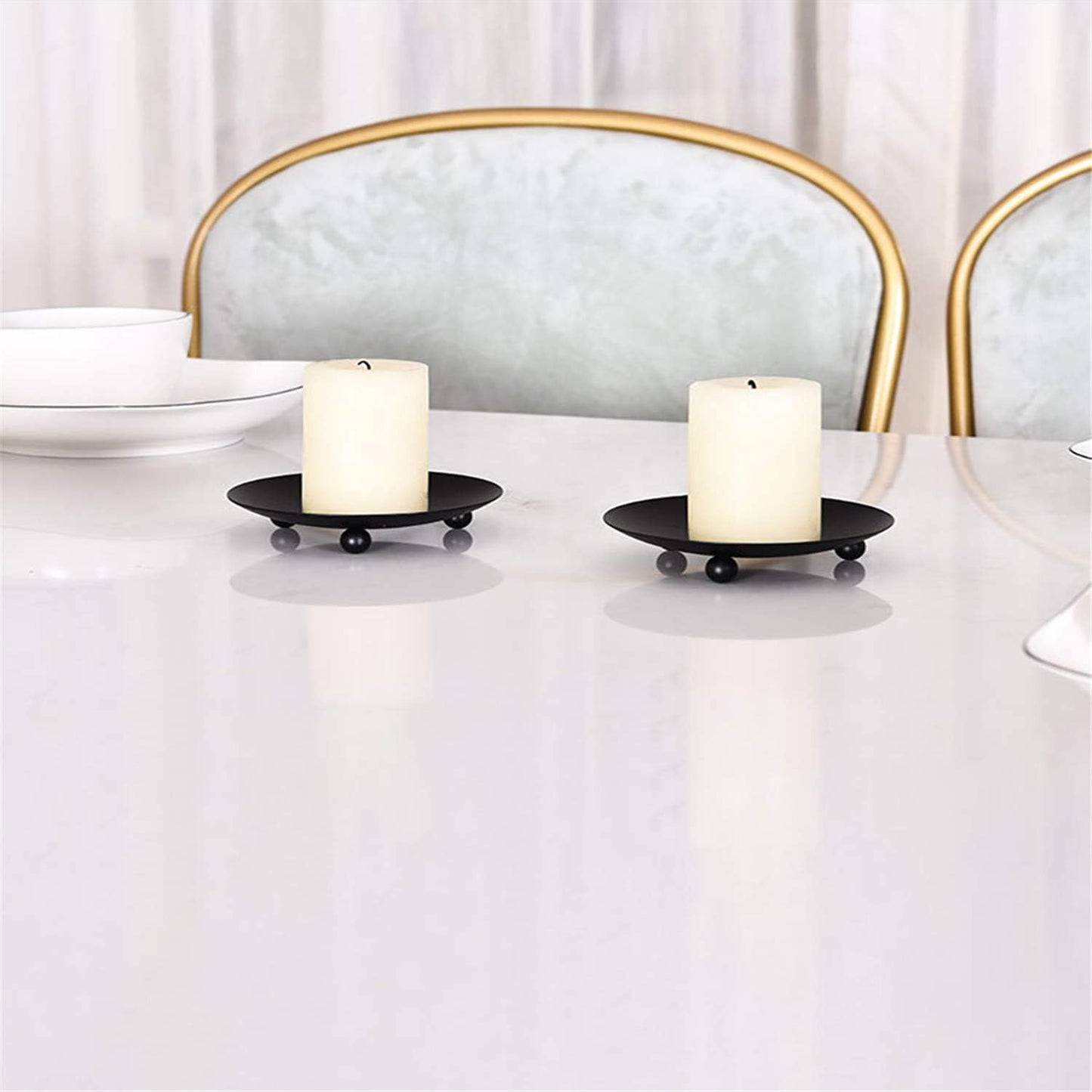YYaaloa 2 pcs Black Decorative Iron Plate Candle Holder 4.33'' Candle Stand Candle Plate for LED & Wax Candles, Incense Cones, Spa, Weddings (Black-2 Pack)