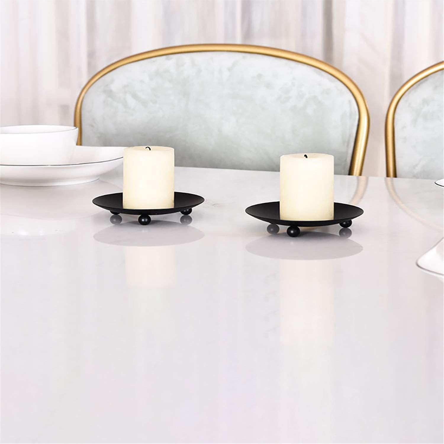 YYaaloa 2 pcs Black Decorative Iron Plate Candle Holder 4.33'' Candle Stand Candle Plate for LED & Wax Candles, Incense Cones, Spa, Weddings (Black-2 Pack)