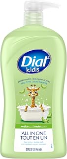 Dial Kids All-in-1 Body Wash + Hair + Bubble Bath, Melon Scent, 32 Fl Oz, Hypoallergenic Body Wash & Shampoo, No Tears Formula for Kids 2+ Years, No Parabens & Silicones