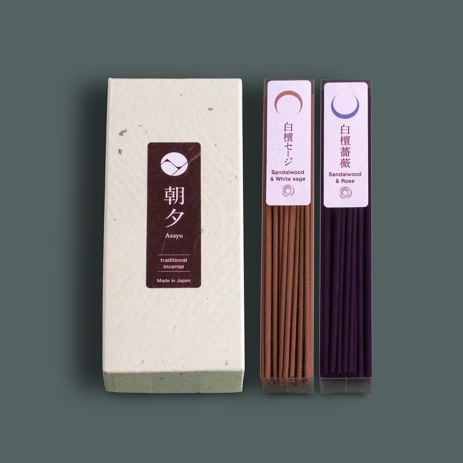 Asayu Japan Traditional Incense Sticks - Purification Set (Sandalwood & White Sage + Sandalwood & Rose), 40gr (Each Scent 20g), for Yoga, Zen Meditation and Relaxation - Traditional Smoke Type