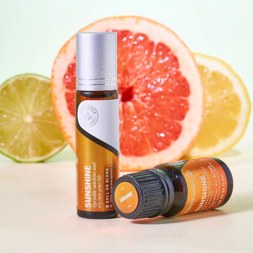 Aromatics International Sunshine Essential Oil Blend Roll On, 10ml | Aromatherapy Roll On for a Bright Mood