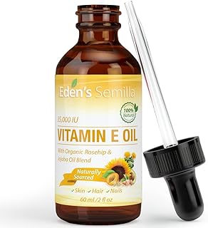 100% Plant Extract Vitamin E Oil 35,000 IU + Organic Rosehip & Jojoba Blend - Fast Absorbing Skin Protection for Face & Body. Pure Ingredients - Ideal for Sensitive Skin - Use Daily