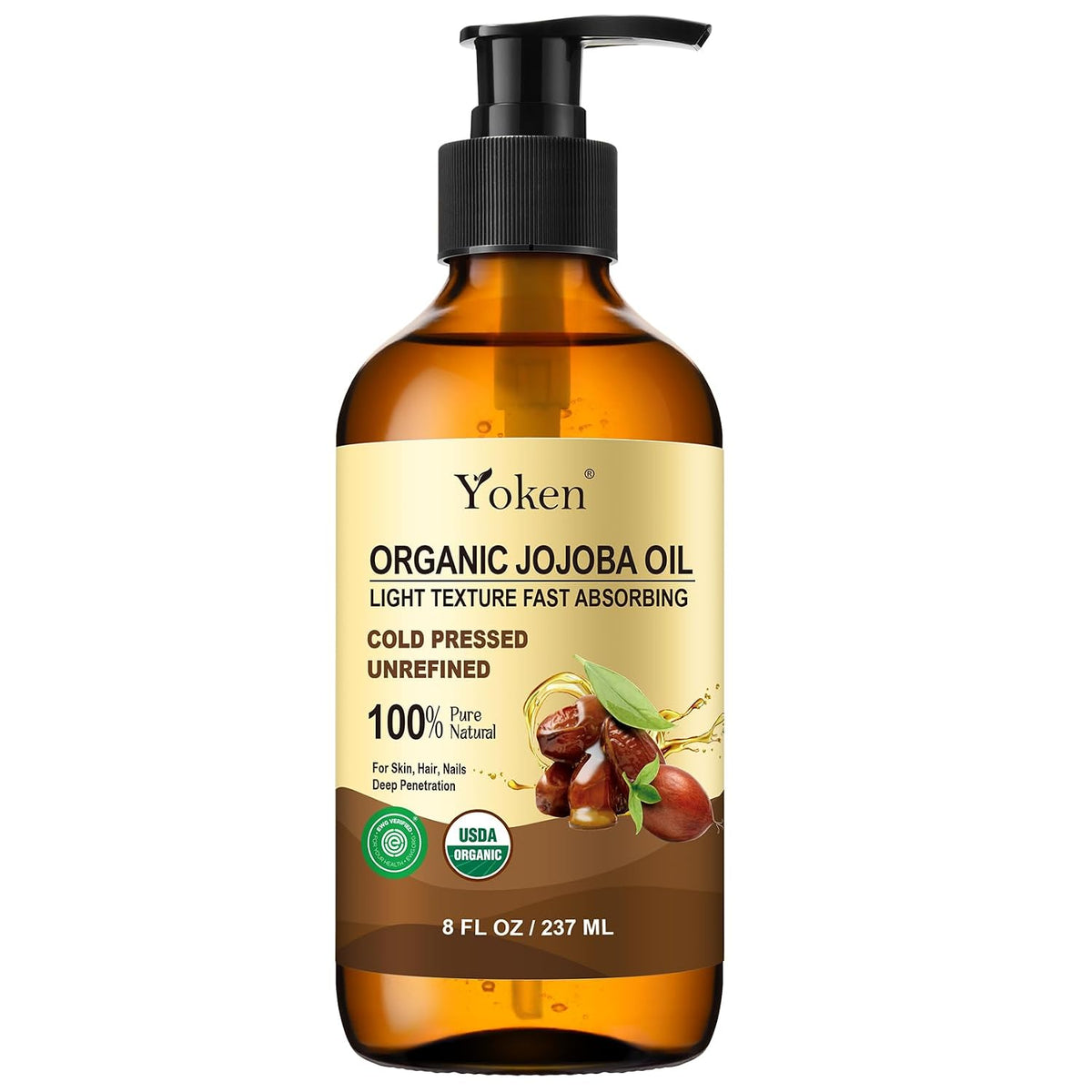 Yoken Organic Jojoba Oil in Glass Bottle 8oz