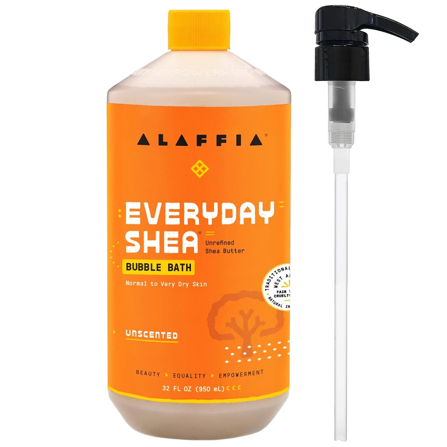 Alaffia Bubble Bath for Women, Unscented – Everyday Shea Butter Formula with Wild Yam, 32 Fl Oz