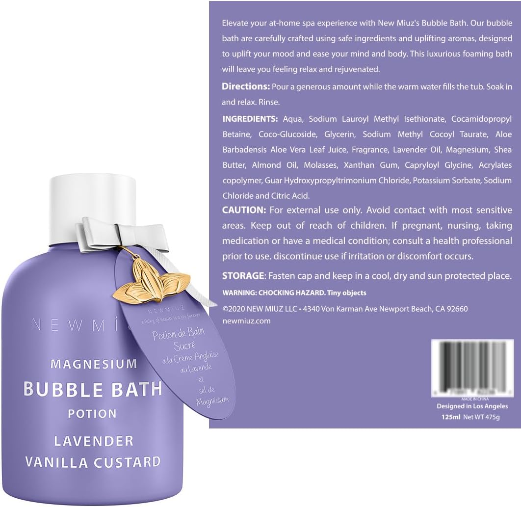 Magnesium Bubble Bath Lavender Vanilla Long Lasting Foaming Bath for Sore Muscles Epsom Salt Moisturizing Relaxing Stress Relief Spa Gift for Women