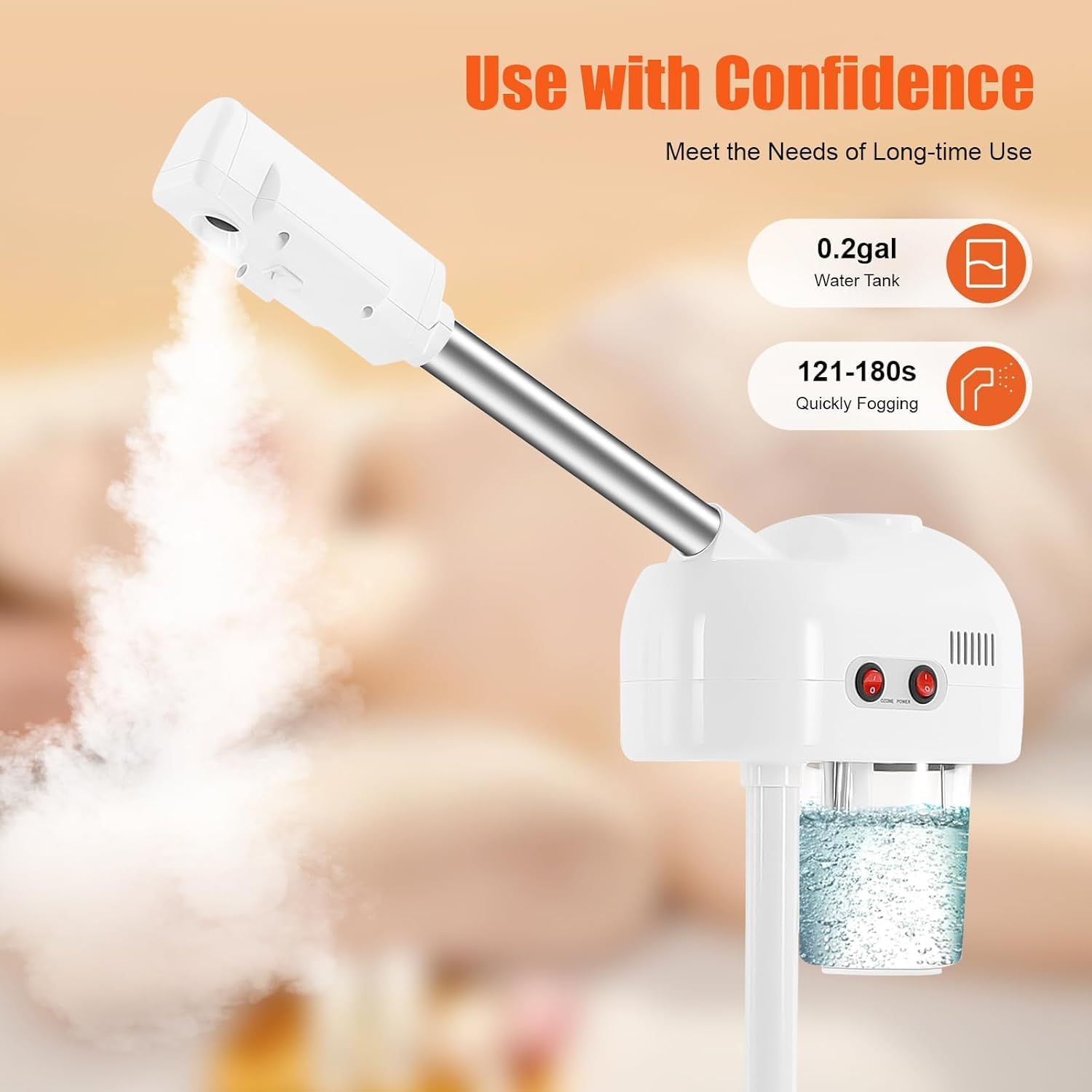 Face Steamer for Facial Deep Cleaning, 107.6°f Warm Ozone Mist Facial Steamer, 750ml Large Capacity, 360° Rotatable Nozzle, Adjustable Height for Home and Salon