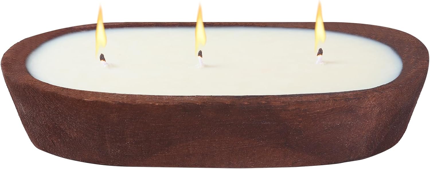 Scented Candles for Home, YeeQue Citronella Candles with Large Wooden Bowl Design for Women,Girl Birthday Gift 3 Wicks, 12oz