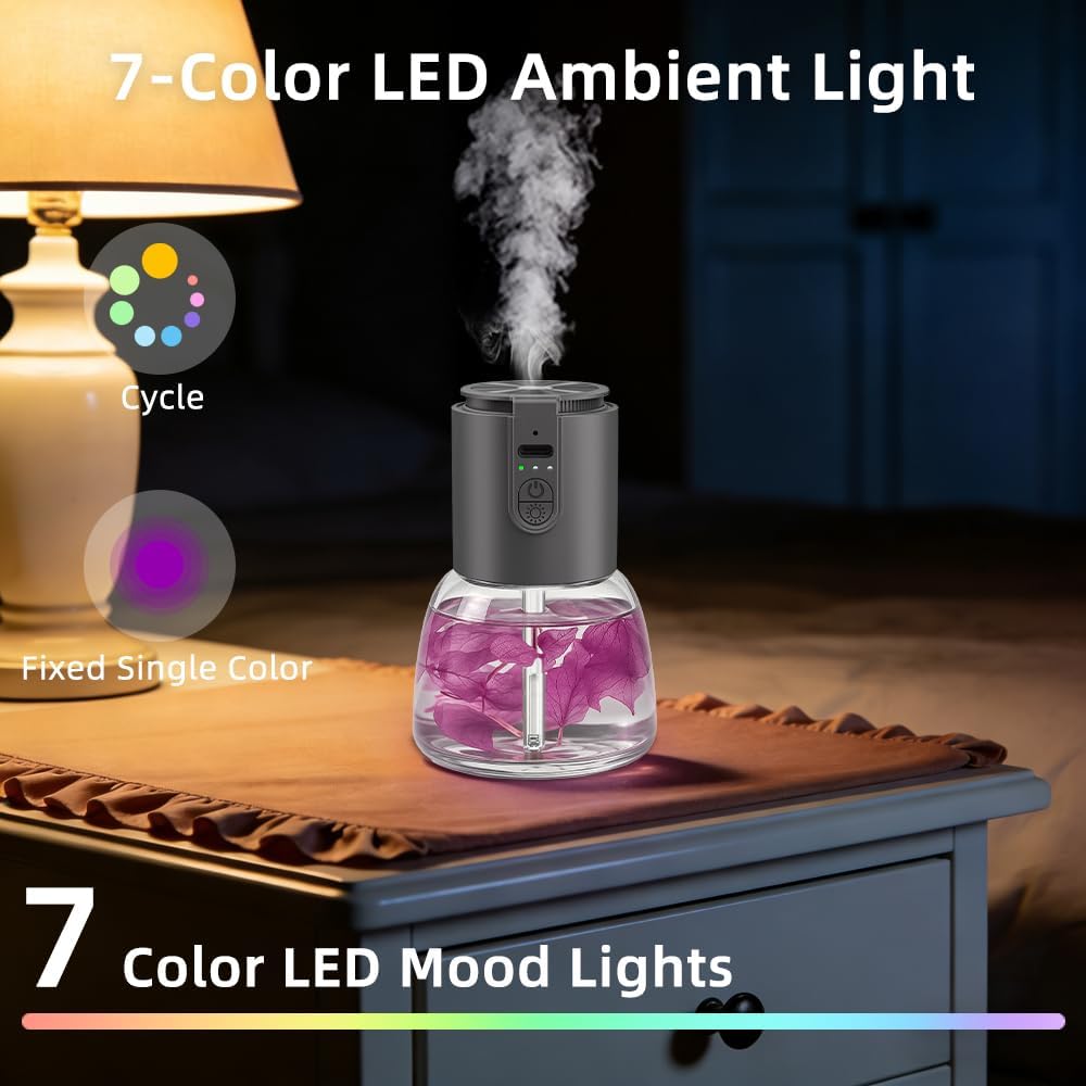 Waterless Essential Oil Diffuser-Quiet,Cordless Rechargeable Nebulizer with 3 Mist Modes,120ml Refillable Bottle,Long Runtime-Portable for Bedroom,Bathroom,Office,Travel