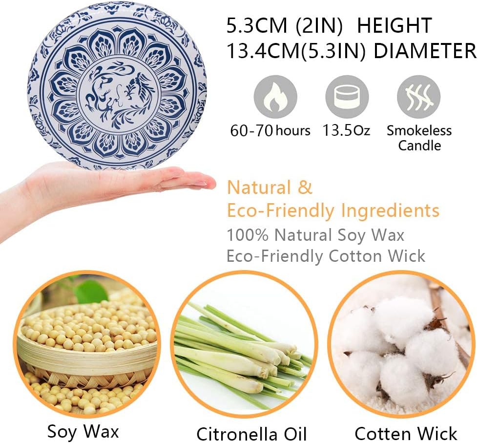 Citronella Candle for Outdoor, Large 3-Wick 13.5oz Lemongrass Scented Natural Soy Wax Long Burning Candles for Summer Camping Outside Patio Porch