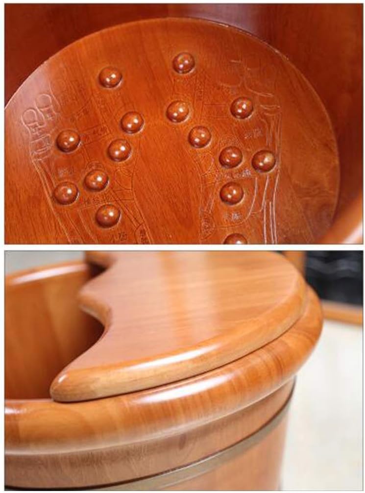 Smooth and Delicate Pedicure Barrels Foot Washing Wooden Barrel Wooden with Lid Bubble Basin Massager(C)
