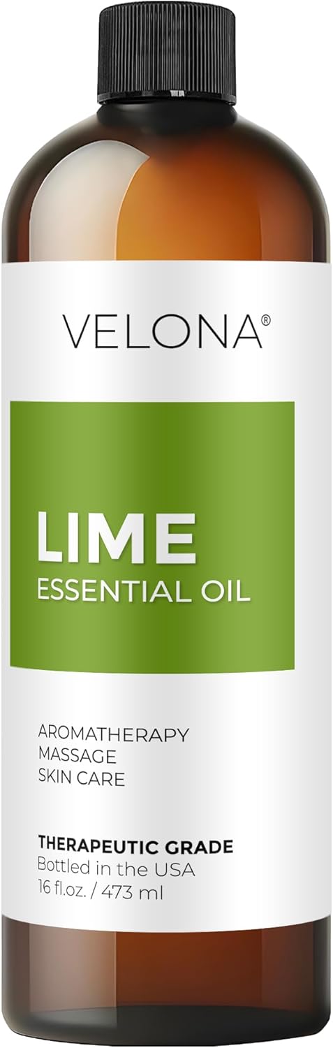 Lime Essential Oil by Velona - 16 Fl Oz | Therapeutic Grade 100% | for Aromatherapy Diffuser, Massage, Skincare, Haircare, Soapmaking | Undiluted and Multipurpose