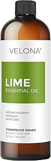 Lime Essential Oil by Velona - 16 Fl Oz | Therapeutic Grade 100% | for Aromatherapy Diffuser, Massage, Skincare, Haircare, Soapmaking | Undiluted and Multipurpose