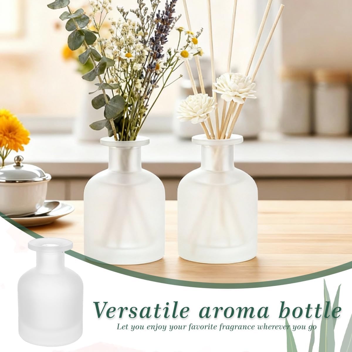 150ML/5OZ Empty White Frosted Glass Diffuser Bottles Refillable Aromatherapy Jars Essential Oil Perfume Storage Container DIY Fragrance Reed Diffuser Holders Accessories