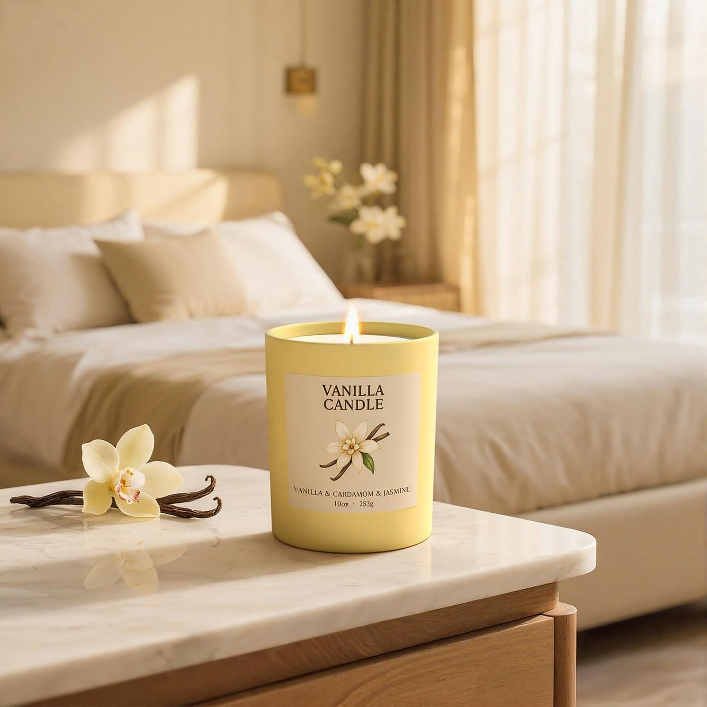 NORVENCE Vanilla Candle, Vanilla Scented Candles for Women, 10oz Soy Candles with Bamboo Lid for Home Scented, Birthday Gifts for Women and Men, Hand-Poured Candle for Relaxation, Home Decor